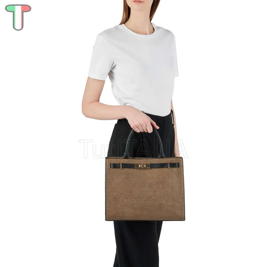 Borbonese Shopping Bag Out Of Office Medium OP Naturale/Nero 924641AG2311