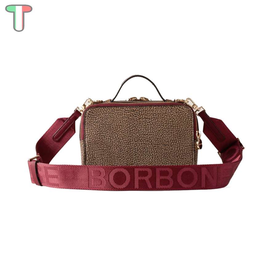 Borbonese Camera Bag Road Small OP Naturale/Borgogna 924892AN0Z82